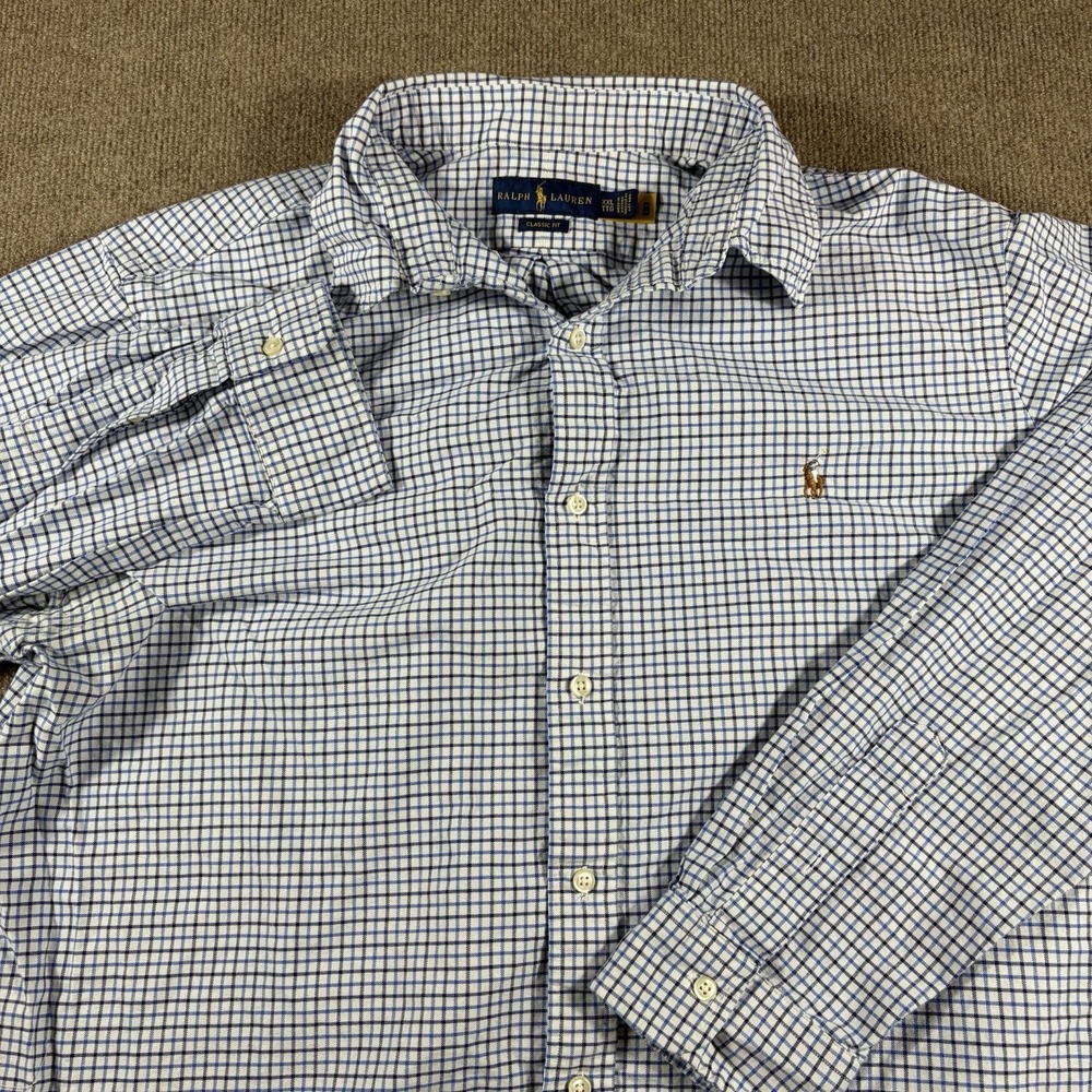Polo Ralph Lauren Button Down Shirt Mens XXL 2XL Blue Check Long Sleeve Preppy